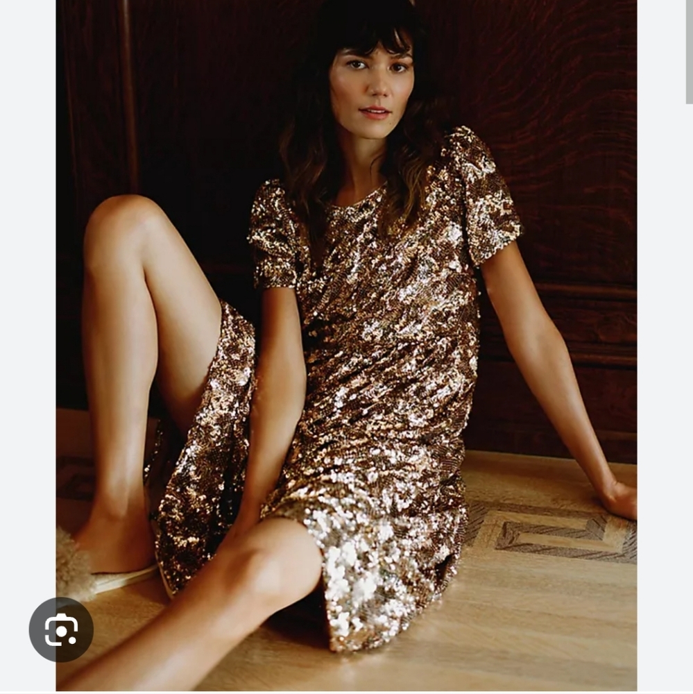 Anthropologie Gold Sequin Midi Dress, size L